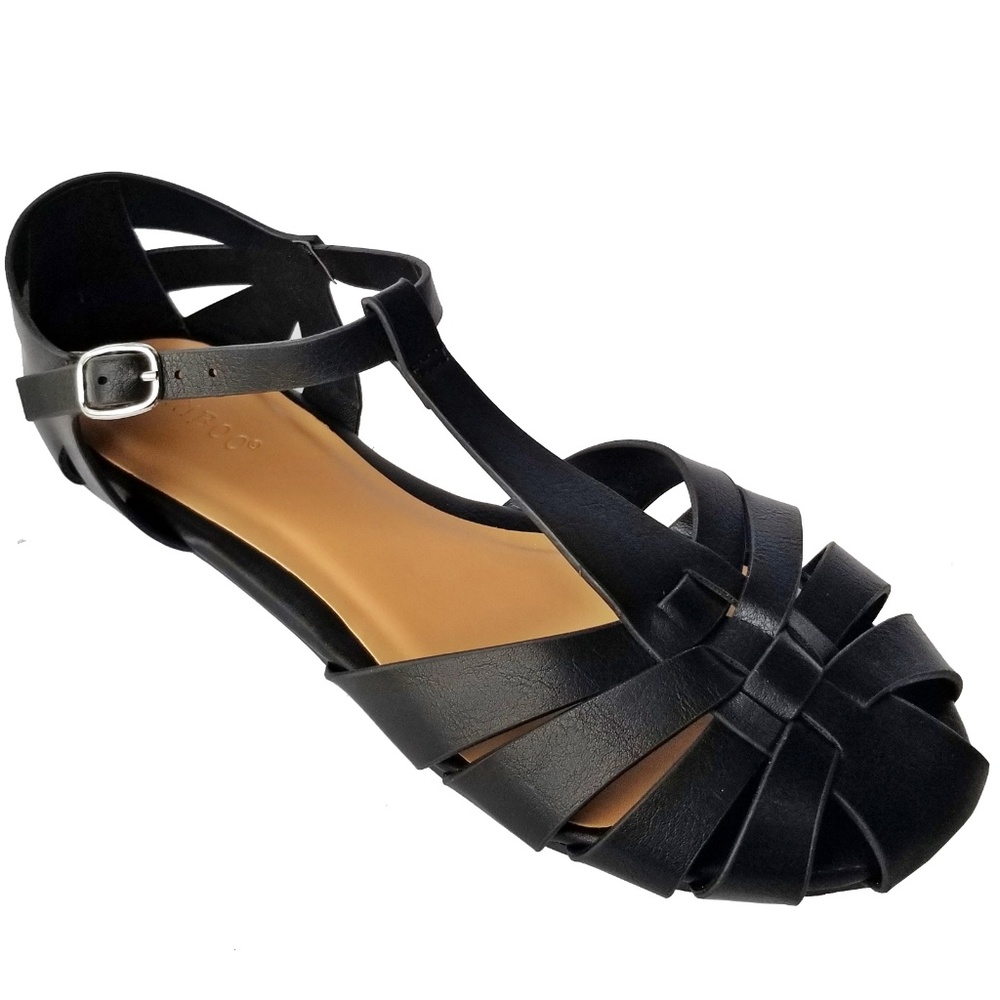 New Black Huarache Woven T-Strap Flats Sandals